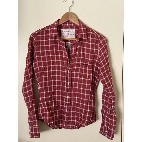 Frank & Eileen Shirt Womens XS Plaid Flannel Long Sleeve Red White Button Up - Picture 2 of 16